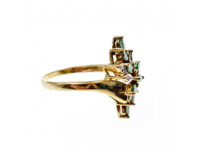 10K Yellow Gold Peridot & Diamonds Ring Size 8