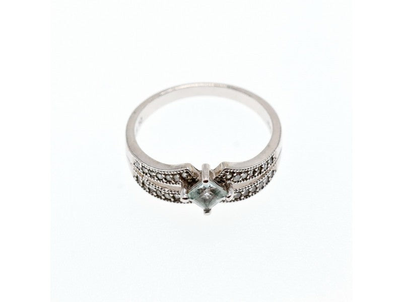 925 Sterling Silver Aquamarine & CZ Ring Size 11