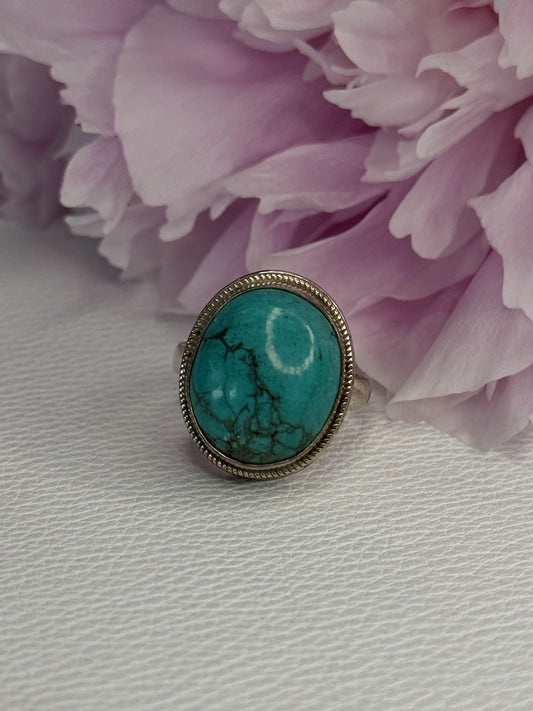 Vintage 925 Sterling Silver Turquoise Ring Size-Able