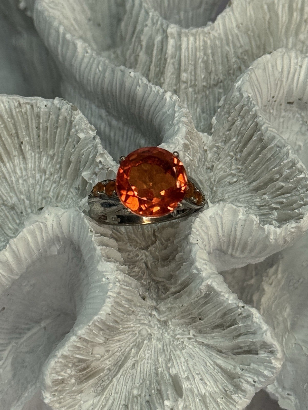 925 Sterling Silver Orange Spinel Ring Size 6