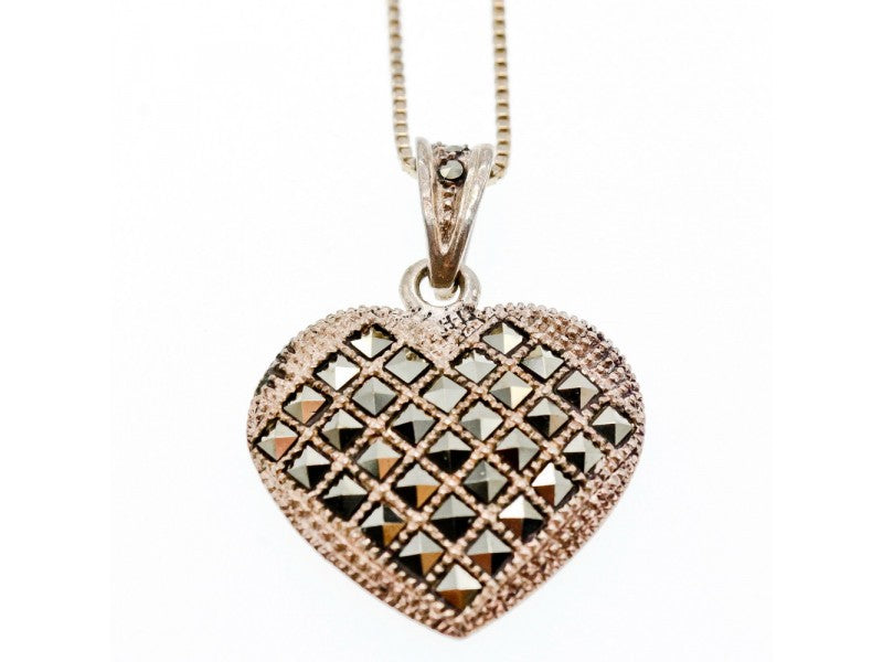 925 Sterling Silver Marcasites "Heart" Chain With Pendant