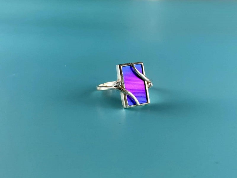 925 Sterling Silver Anodized Titanium & Quartz Ring Size 10.25