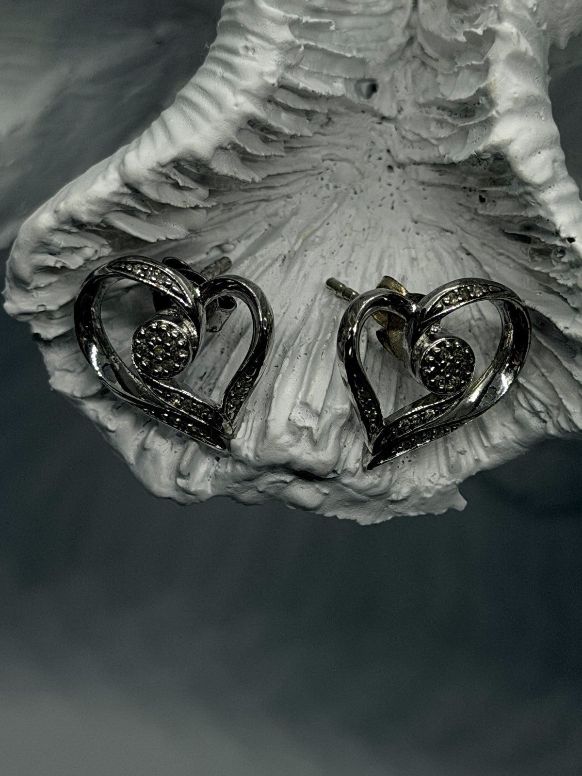 925 Sterling Silver Diamond Accent Open Heart Stud Earrings