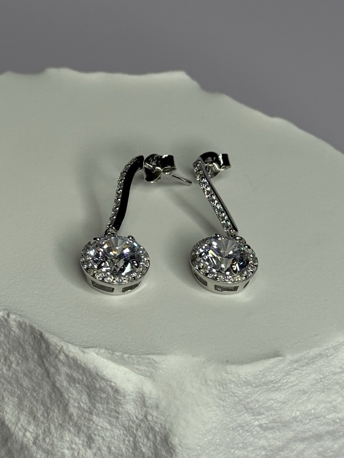 925 Sterling Silver Dream CZ Earrings Length 1.05 Inch