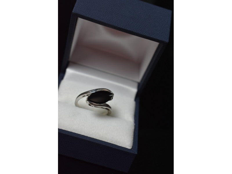 925 Sterling Silver Black Nephrite Ring Size 7.25