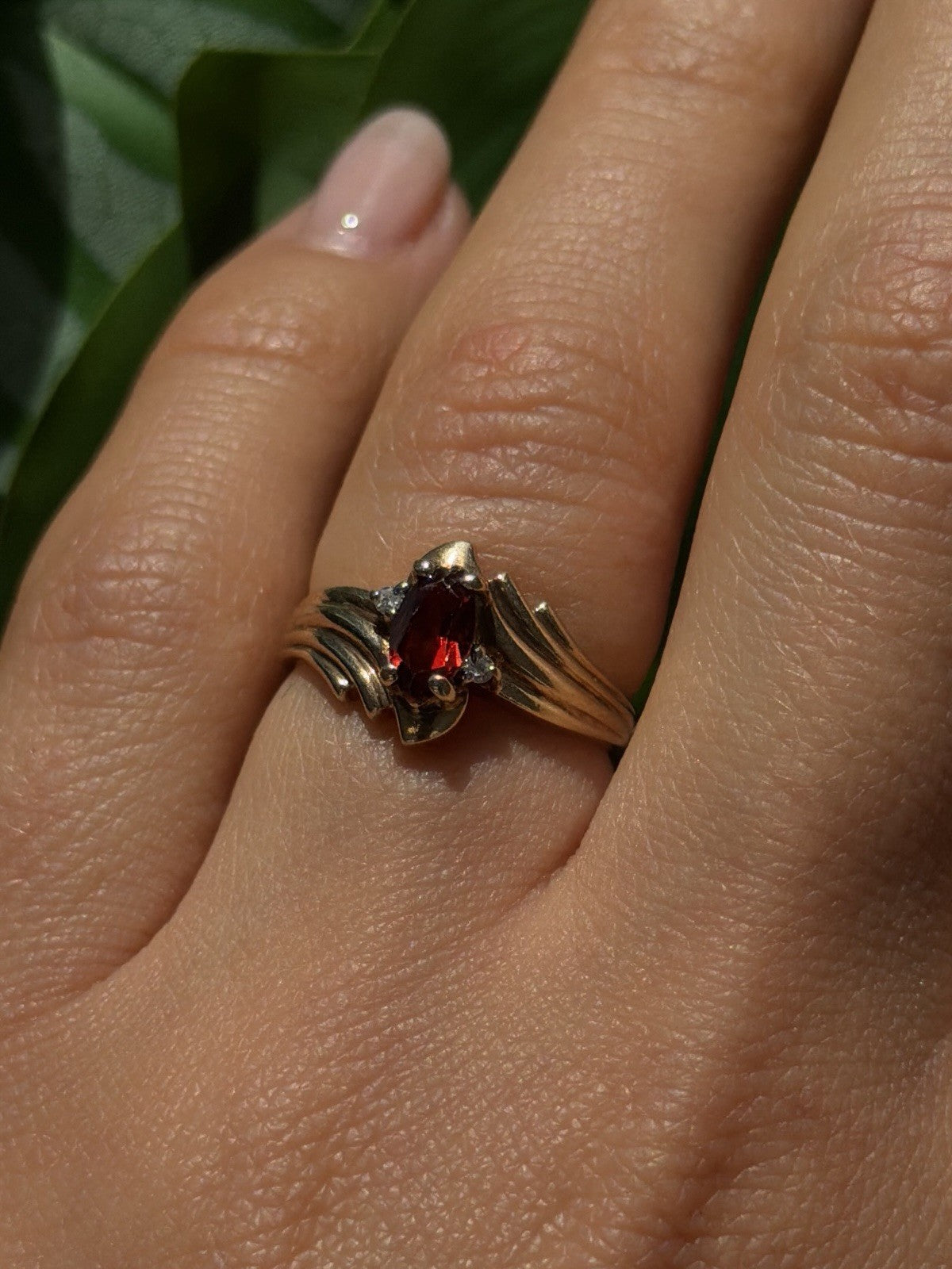 Elegant 10K Yellow Gold Garnet & Diamond Ring Size 6