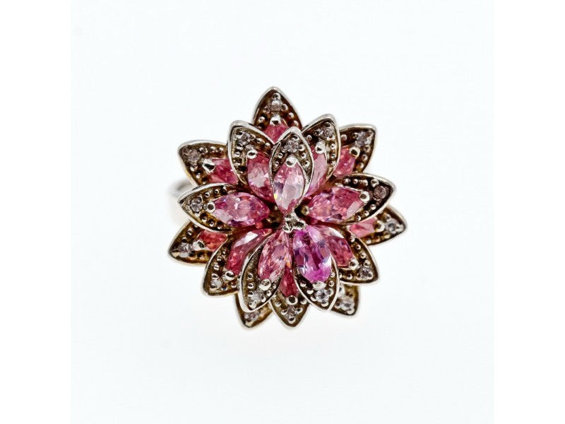 925 Sterling Silver Pink & White CZ "Flower" Ring Size 6.5