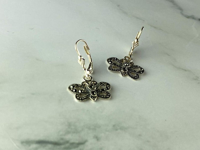 Vintage 925 Sterling Silver Marcasites "Butterflies" Earrings