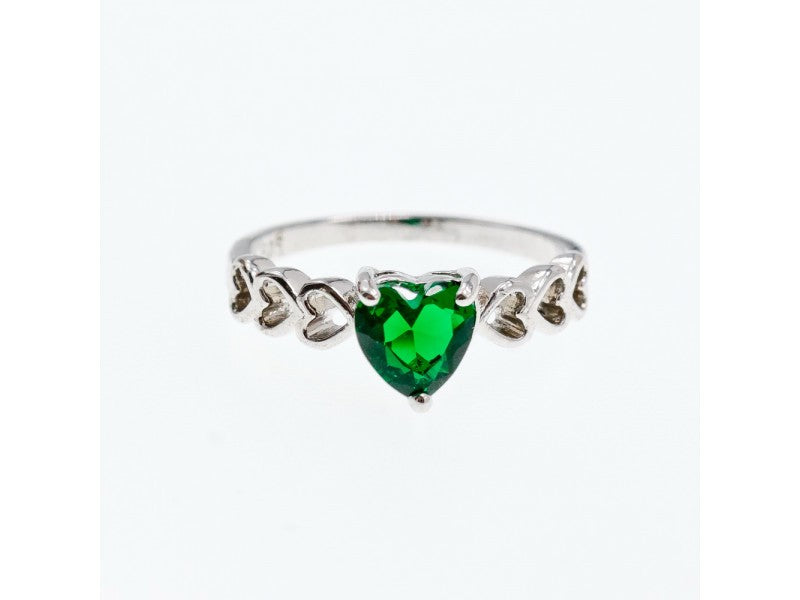 925 Sterling Silver Green CZ "Heart" Ring Size 6.5