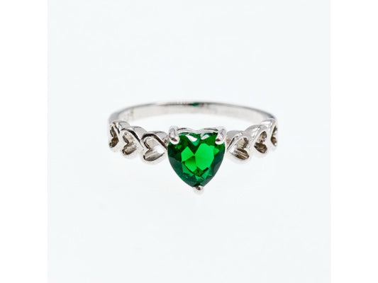 925 Sterling Silver Green CZ "Heart" Ring Size 6.5