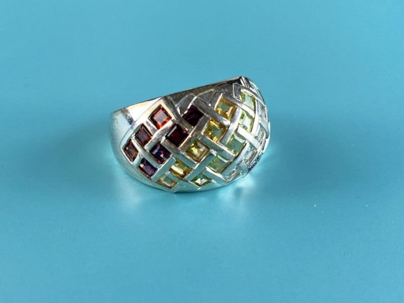 925 Sterling Silver Multi Gemstones Ring Size 7