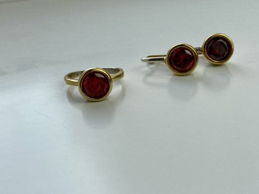 925 Sterling Silver Gold Plated Garnet & CZ Jewelry Set Turkey