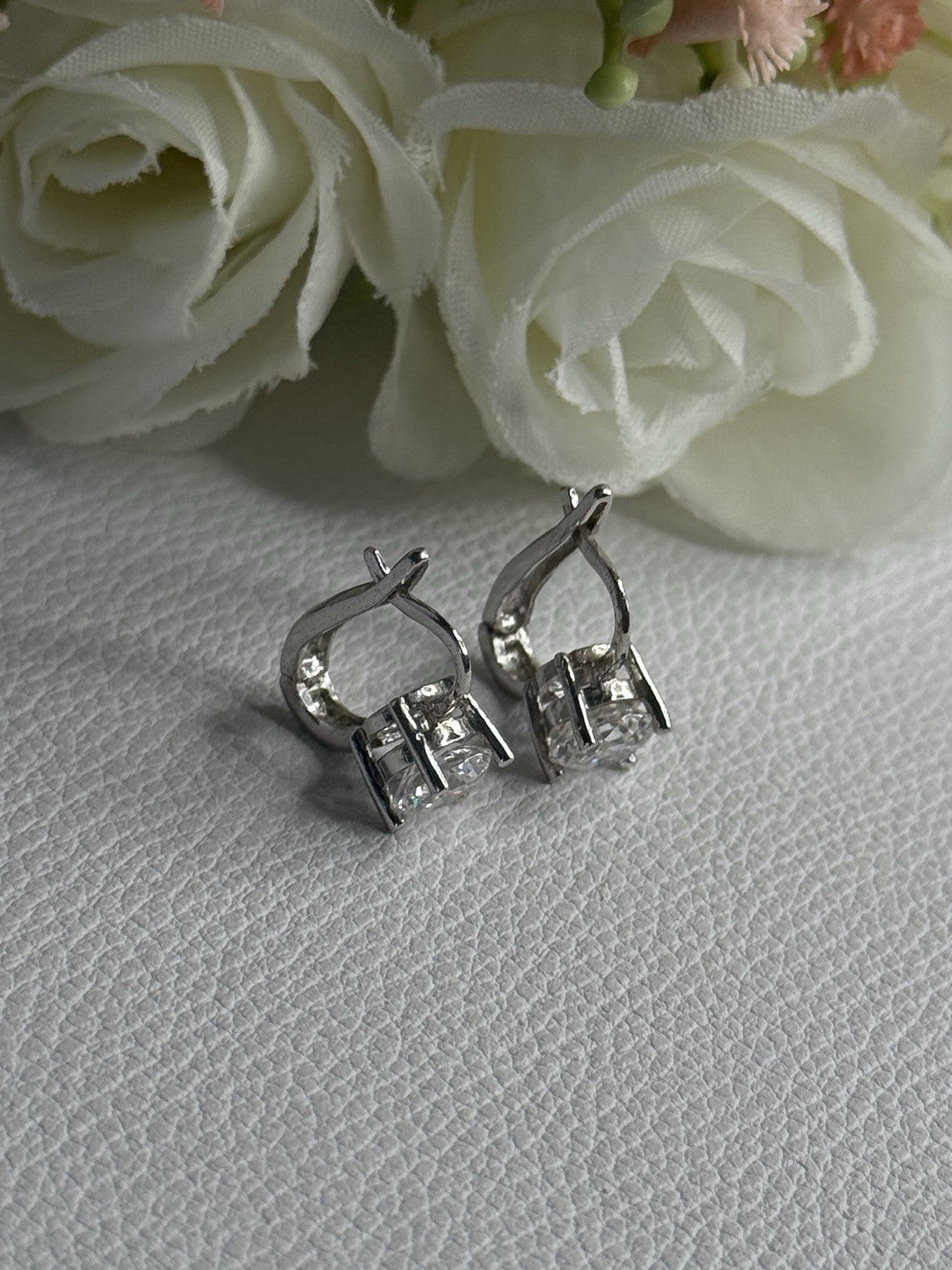 925 Sterling Silver CZ Earrings Length 0.65 Inch