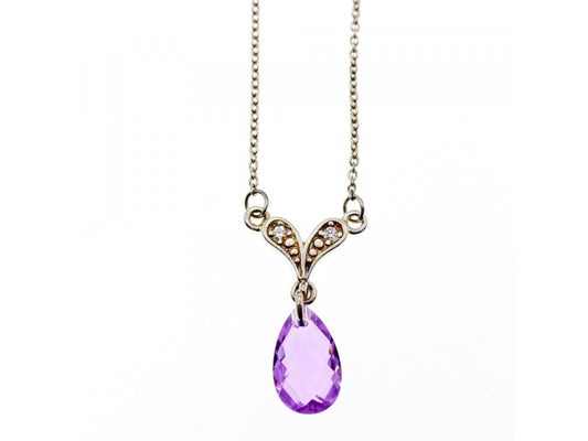 925 Sterling Silver Amethyst & CZ Necklace Pendant