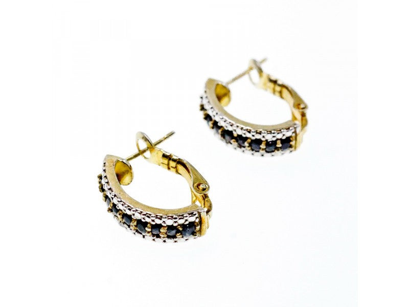 925 Sterling Silver Gold Plated Black Spinel Earrings