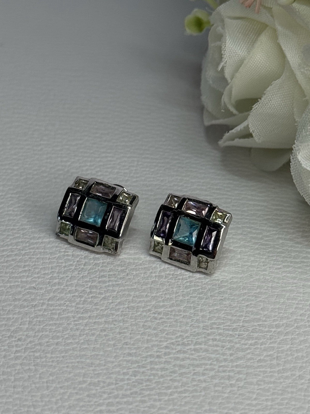 925 Sterling Silver Multicolor Spinel Earrings Length 0.46 Inch