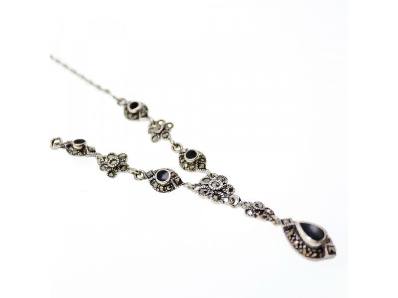 925 Sterling Silver Nephrite & Marcasite Necklase