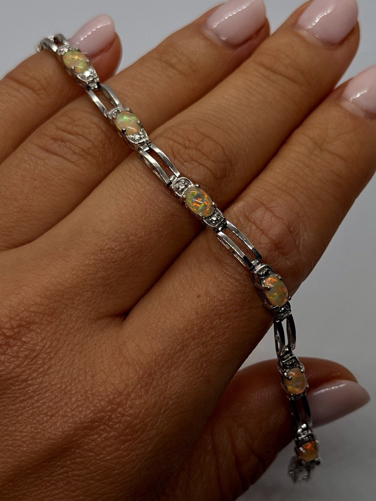 925 Sterling Silver Fire Opal Tennis Bracelet 7.5