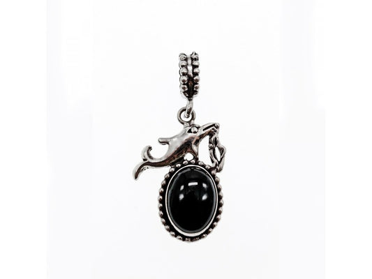 925 Sterling Silver Onyx Dolphin Pendant