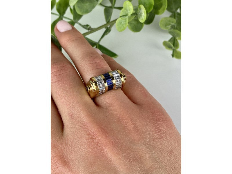 925 Sterling Silver Gold Plated Sapphires & CZ Ring Size 7