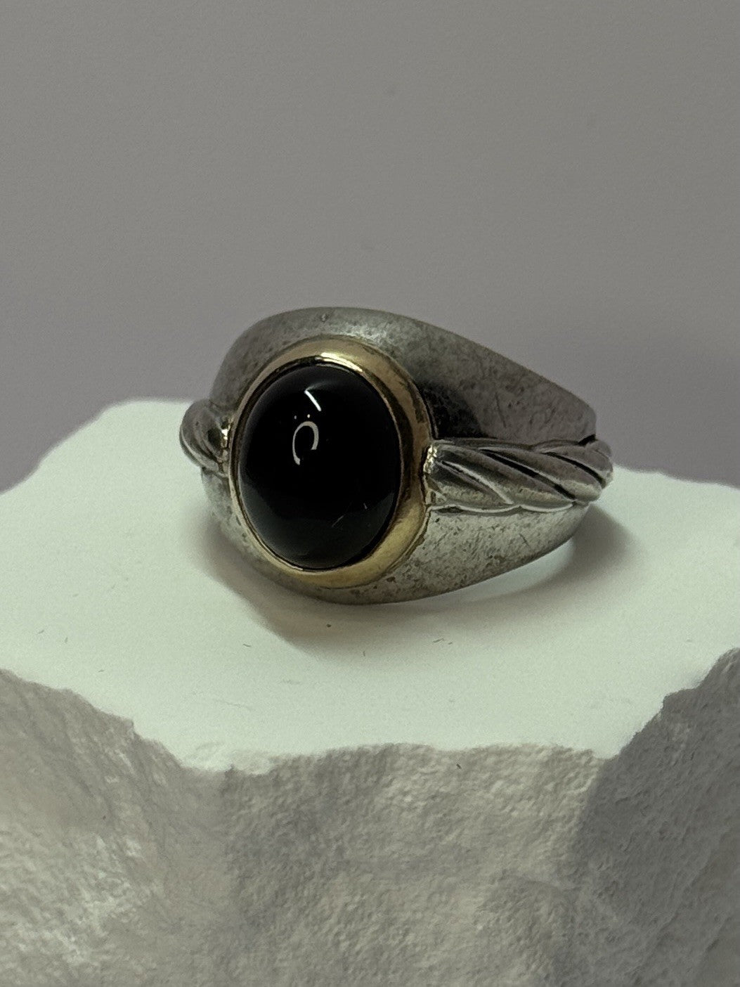 925 Sterling Silver & 14K Gold Bezel  Agate Ring Size 9.5