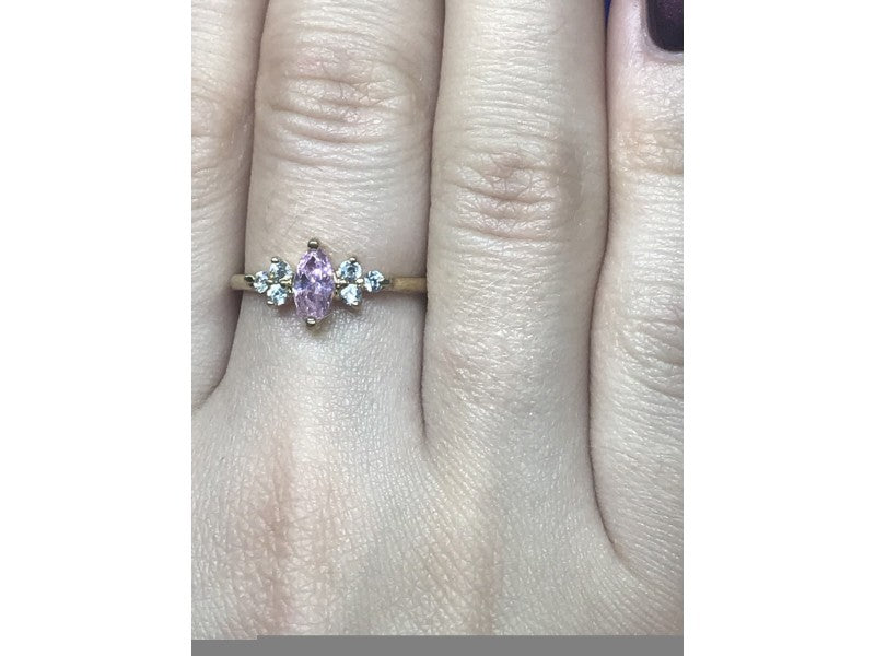 925 Sterling Silver Gold Plated Pink & White CZ Ring Size 8