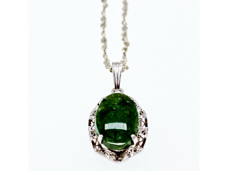 925 Sterling Silver Green Jade Chain With Pendant