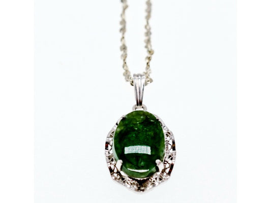 925 Sterling Silver Green Jade Chain With Pendant