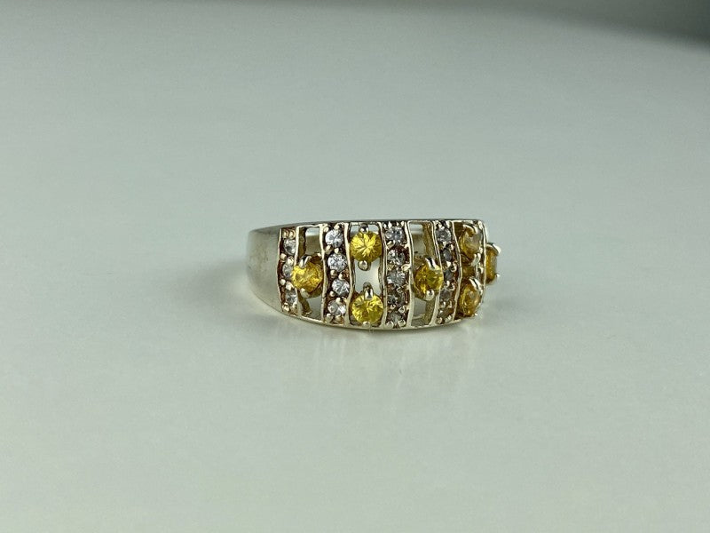 925 Sterling Silver Citrine & Quartz Ring Size 8.5