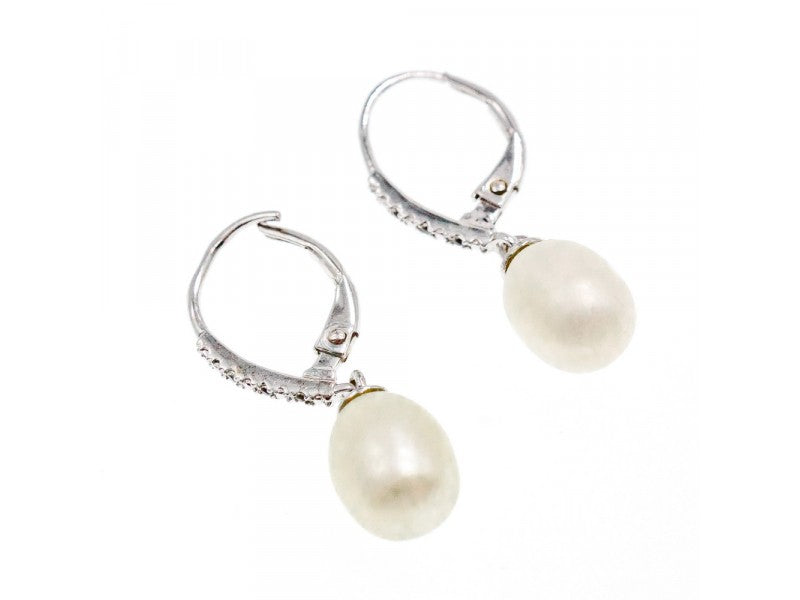 925 Sterling Silver Pearls & CZ Earrings