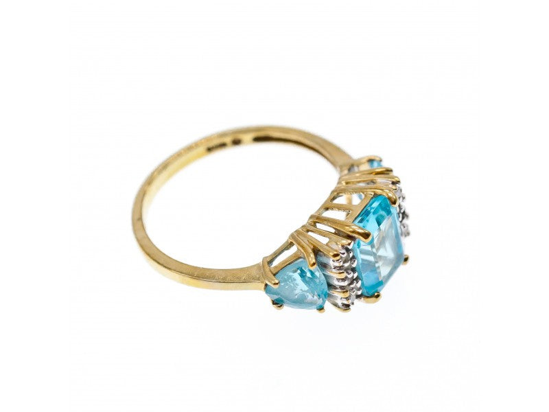 10K Yellow Gold Blue Topas & Diamonds Ring Size 6.5