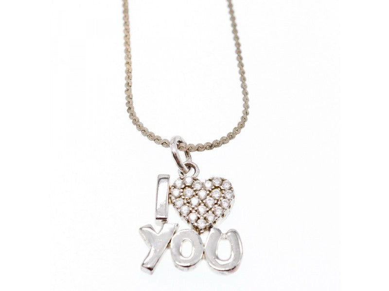 925 Sterling Silver CZ "I Love You" ?Hain With Pendant Italy