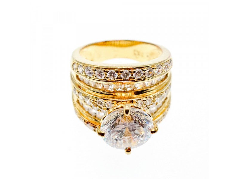 925 Sterling Silver Gold Plated CZ Ring Size 6.5