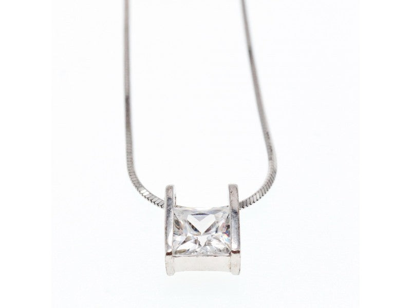 925 Sterling Silver CZ Chain With Pendant Italy