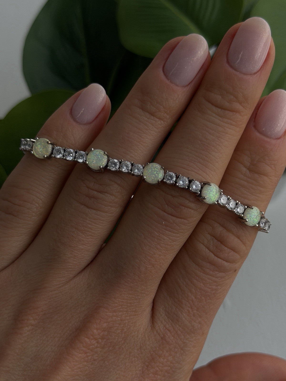 Adjustable 925 Sterling Silver Opal & Beryl Bracelet