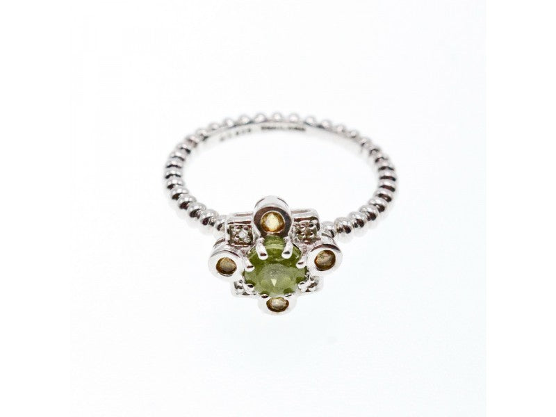 925 Sterling Silver Peridot, Citrine & White Sapphire Ring Size 7