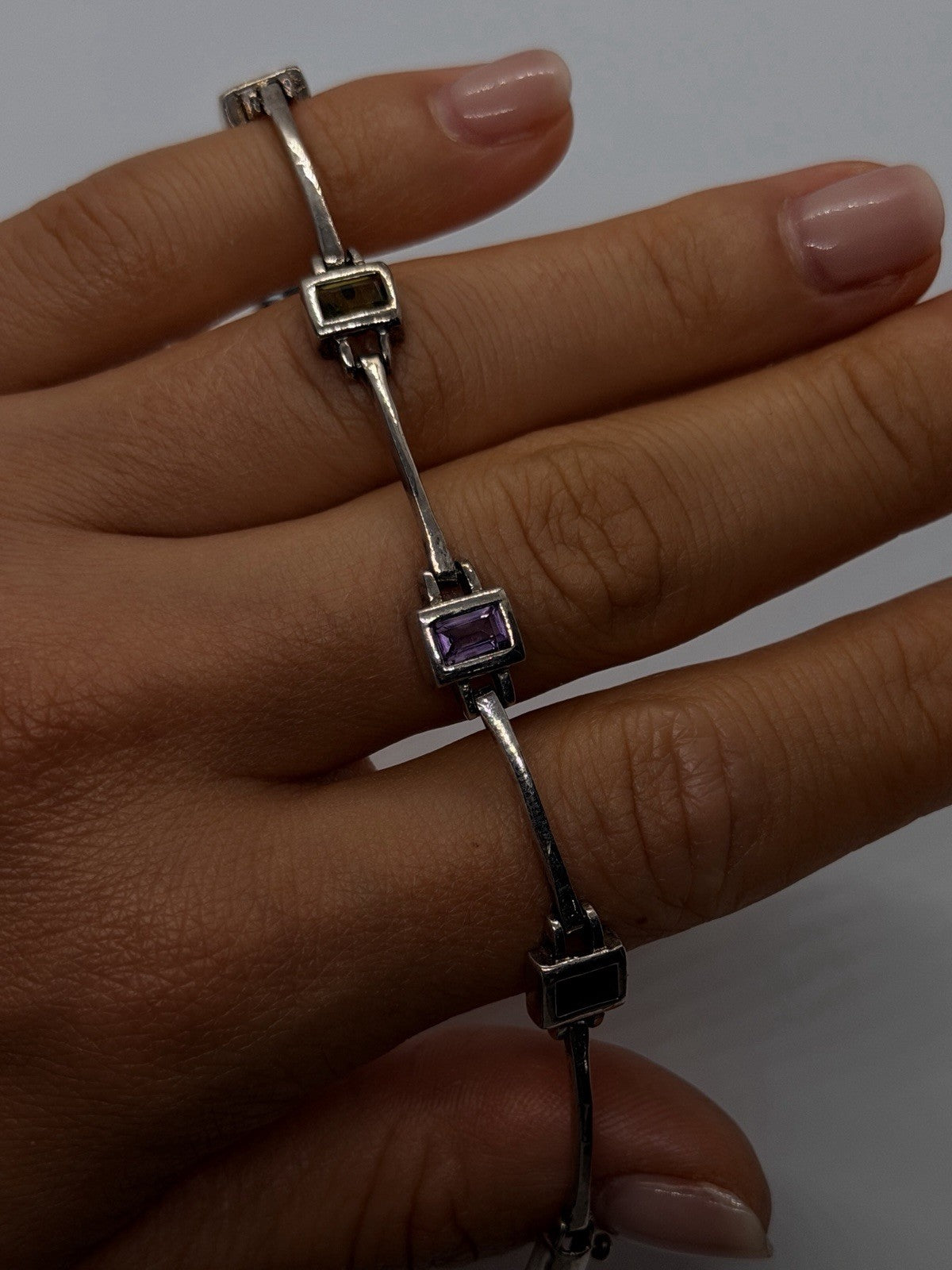 925 Sterling Silver Topaz Citrine Peridot Amethyst Garnet Bracelet 7