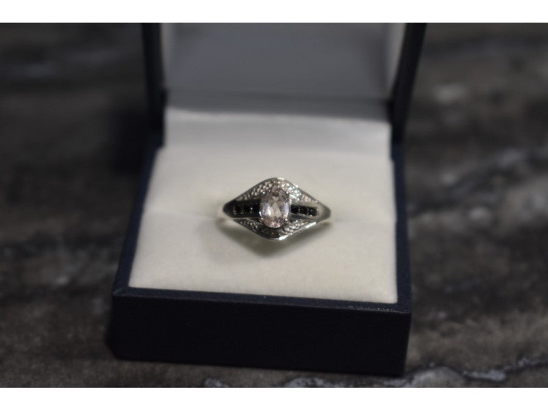 925 Sterling Silver Morganite & Jewelry Glass Ring Size 8