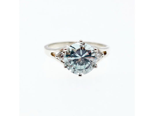 925 Sterling Silver Aquamarine & CZ Ring Size 7