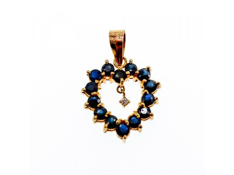 14K Yellow Gold Sapphires & Diamond Pendant
