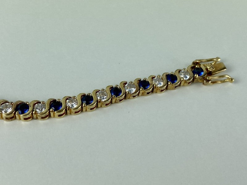 925 Sterling Silver Gold Plated Blue & White CZ Bracelet