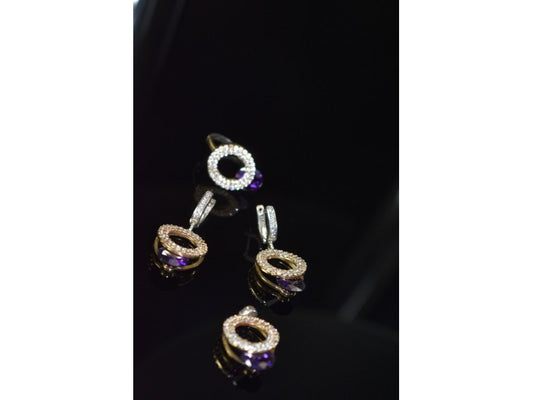 925 Sterling Silver with Gilding Violet Alpanite & CZ Set