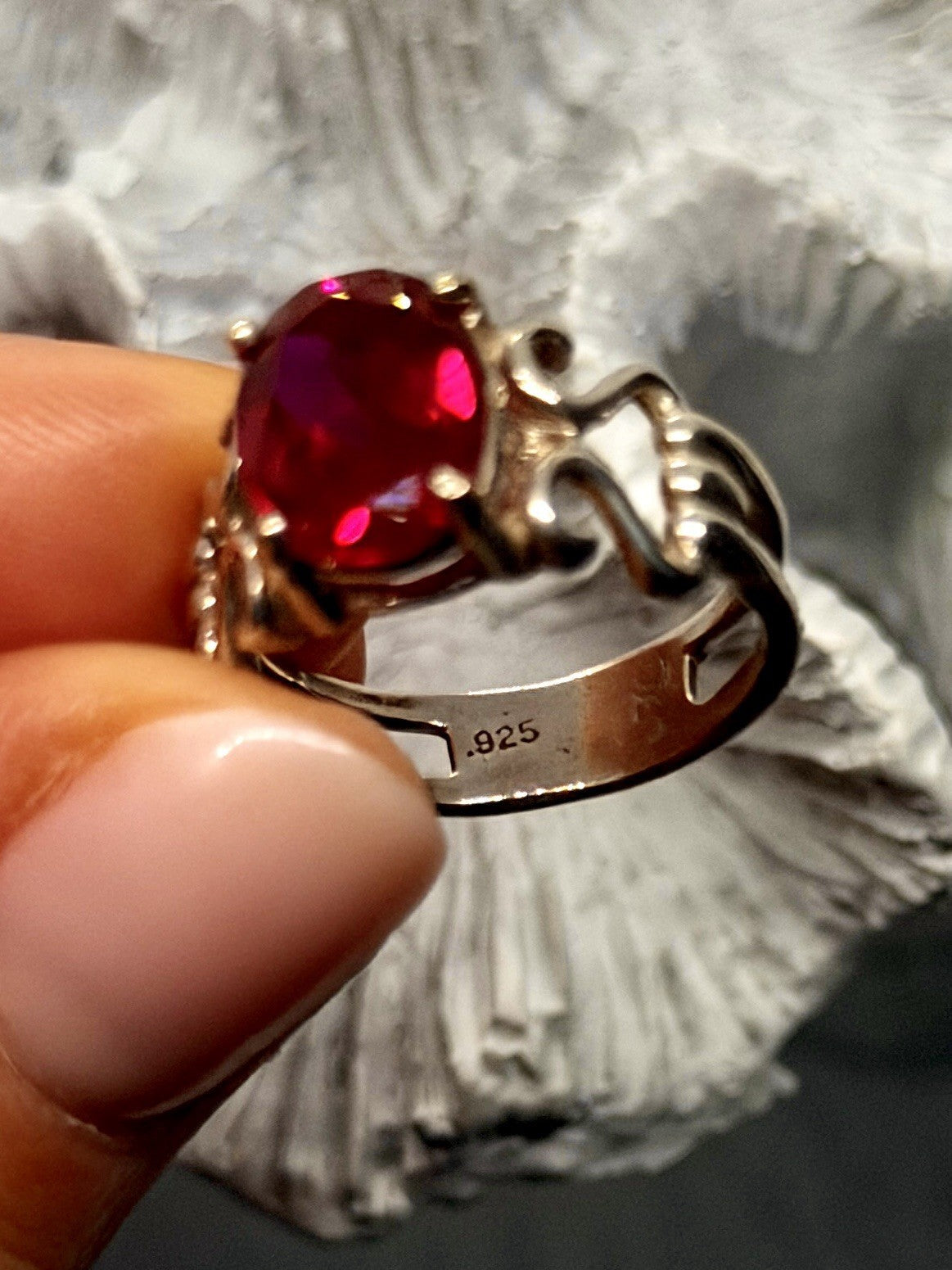 Vintage 925 Sterling Silver Ring Deep Pink Topaz Size 6