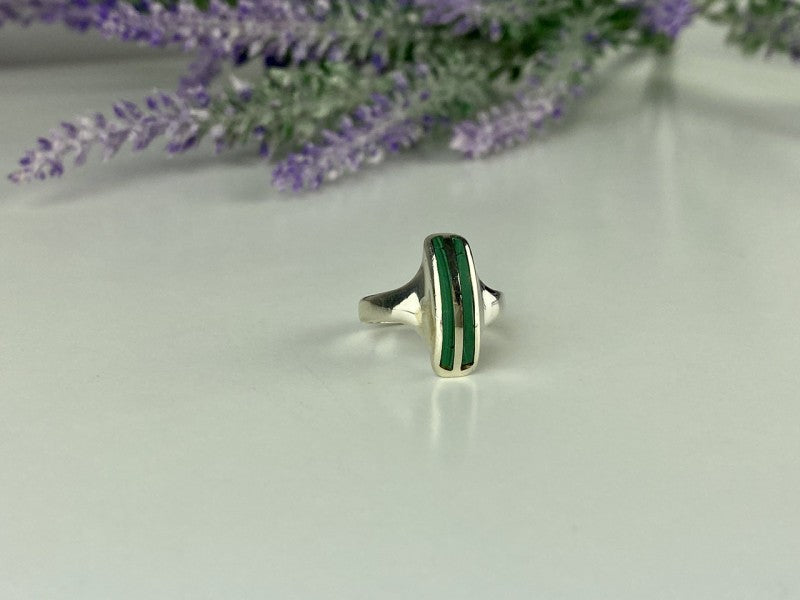925 Sterling Silver Malachite Ring Size 5.5