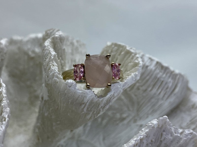925 Sterling Silver Morganite & Spinel Ring Size 9