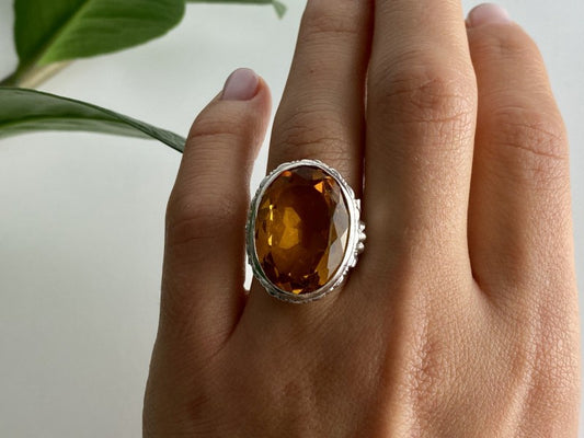 925 Sterling Silver Jewelry Glass Ring Size 6.5