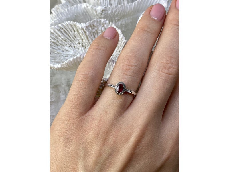 925 Sterling Silver Rubellite & White Tourmaline Ring Size 7