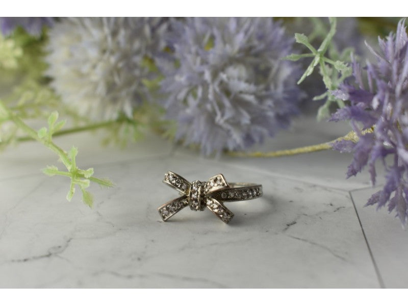 925 Sterling Silver White Beryl (Goshenite) "Bow" Ring Size 6.75