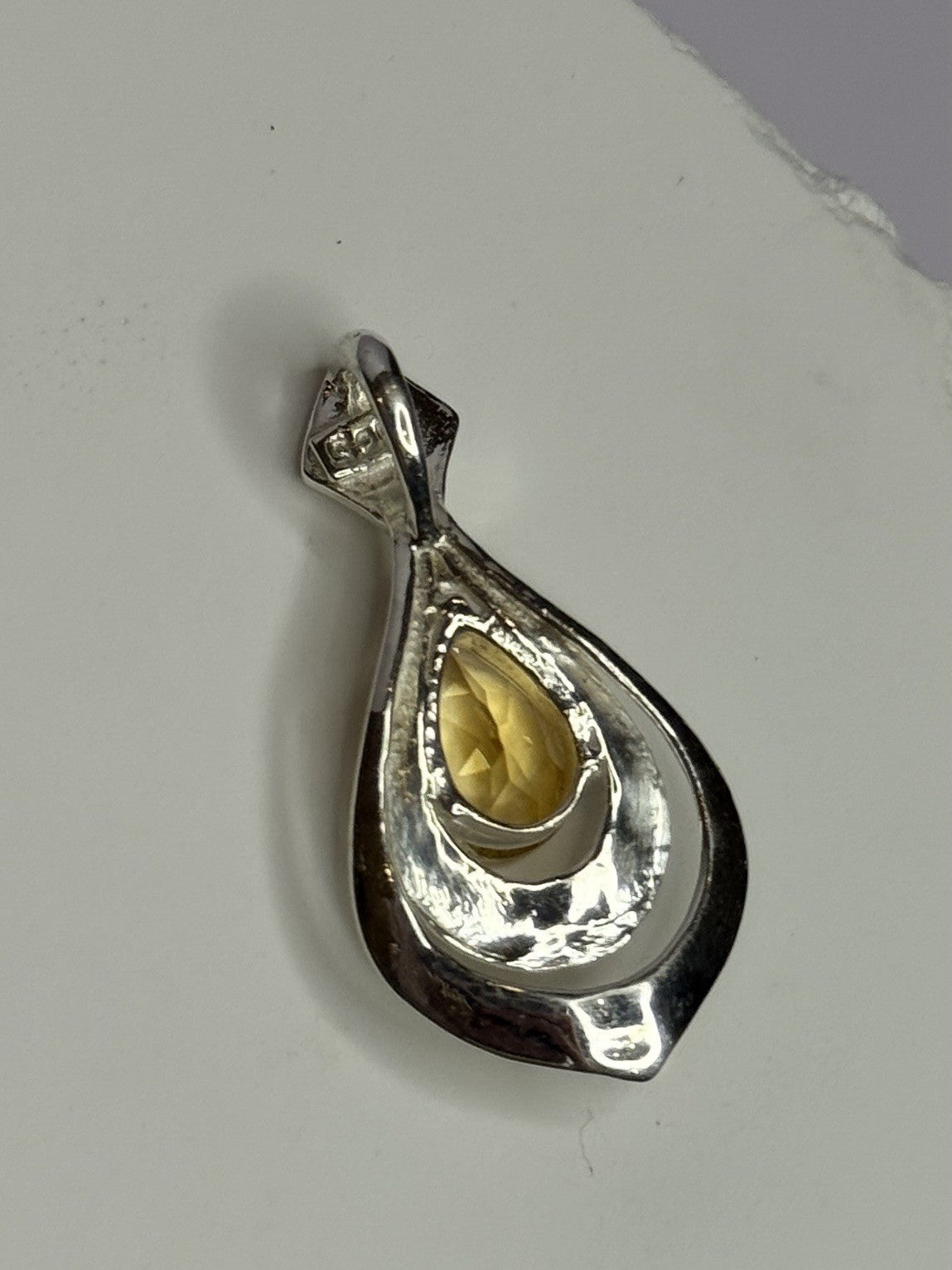 925 Sterling Silver Citrine Pear Pendant Length 1.3 Inch