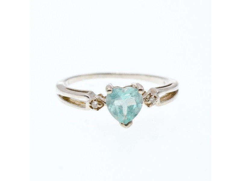 925 Sterling Silver Blue & White Topaz "Heart" Ring Size 9